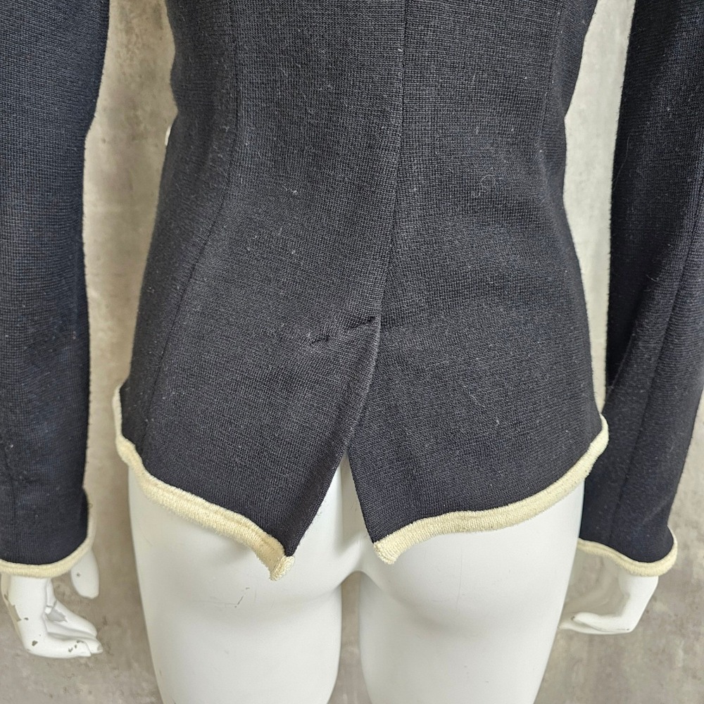 Anthropologie Moth Knit‎ Blazer Jacket Black Ivory Trim Wool Blend Women's Small - Picture 7 of 9